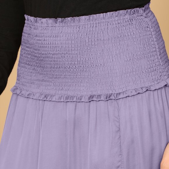 OLIVACEOUS Purple Smocked Waist Thigh High Split Medium Soft Satiny Midi/Maxi - Picture 2 of 8